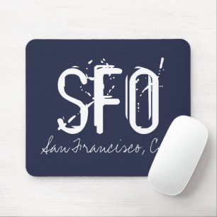 Tapis De Souris SFO San Francisco Typographie Bleue