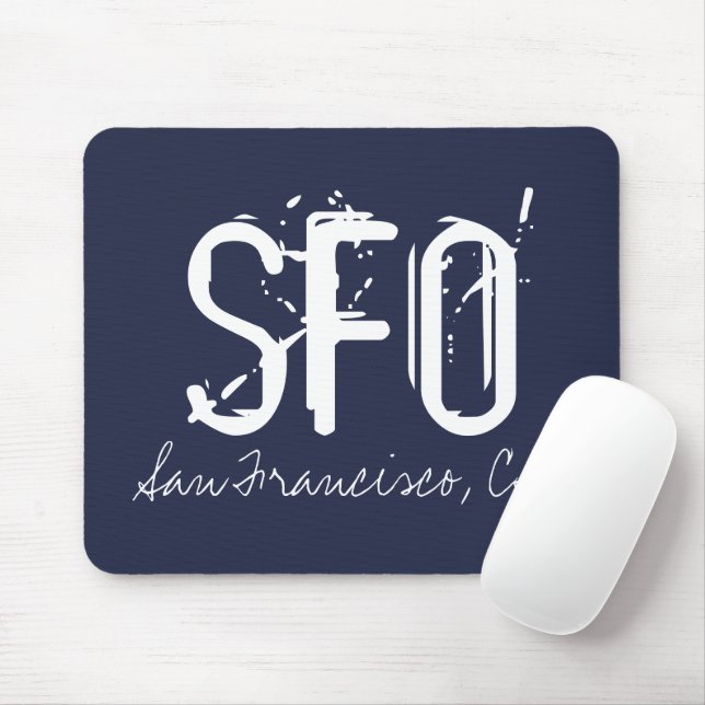 Tapis De Souris SFO San Francisco Typographie Bleue (Avec souris)