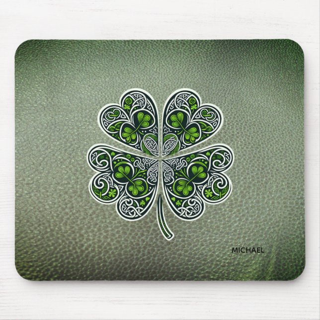 Tapis De Souris Shamrock Colover  St.Patrick`s Day Green Leather  (Devant)