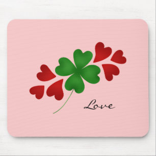 Tapis De Souris Shamrock et coeurs sur le rose