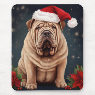 Tapis De Souris Shar Pei dans la neige de Noël