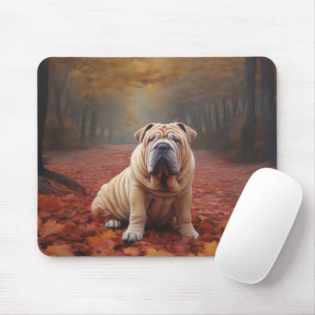 Tapis De Souris Shar Pei dans l'automne Feuilles automne Inspire (Avec souris)