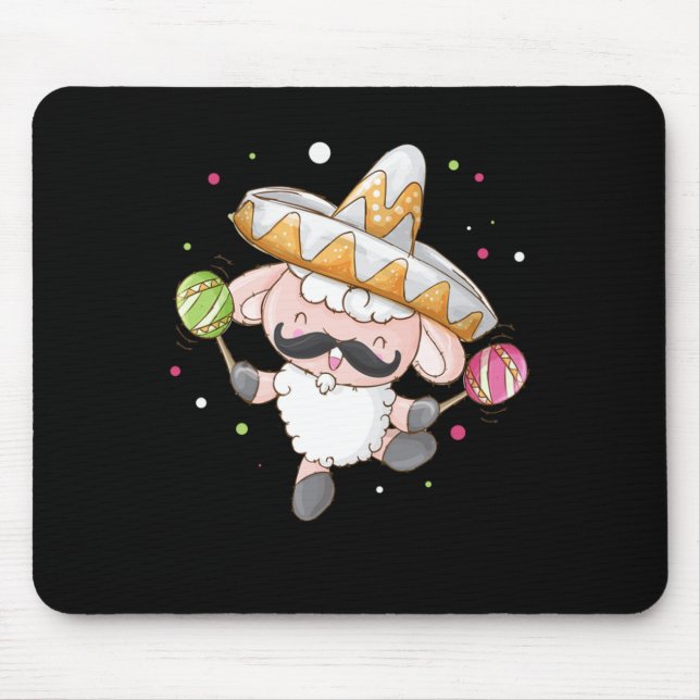 Tapis De Souris Sheep Jouer Maracas Sombrero Cadeau Musique Mexica (Devant)