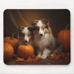 Tapis De Souris Shetland Sheepdog Chiot Chiot Automne Citrouille d