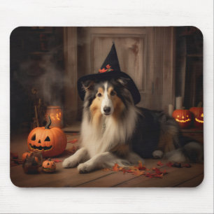 Tapis De Souris Shetland Sheepdog Citrouille Halloween effrayant