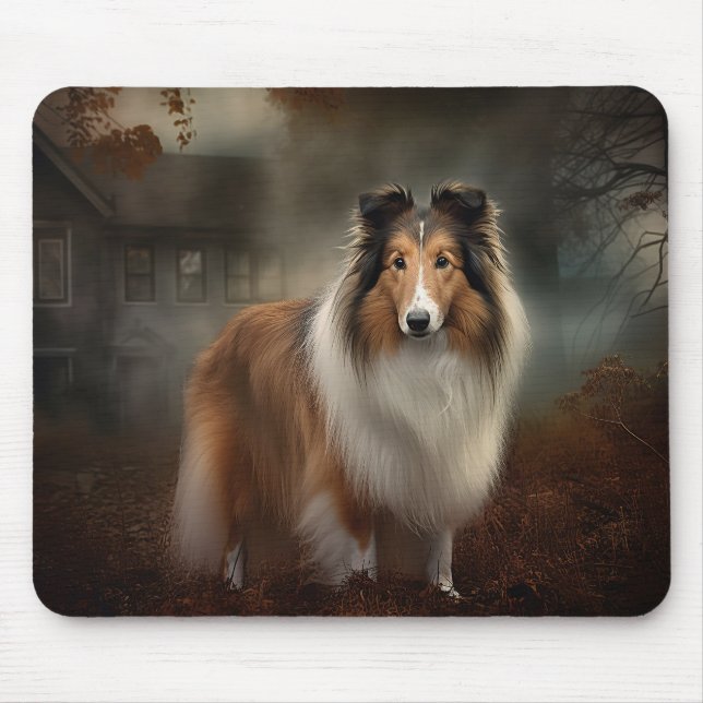 Tapis De Souris Shetland Sheepdog Halloween effrayant (Devant)