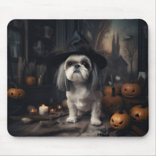 Tapis De Souris Shih Tzu Citrouilles Halloween effrayant