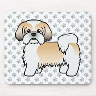 Tapis De Souris Shih Tzu doré et blanc Chien de dessin animé migno