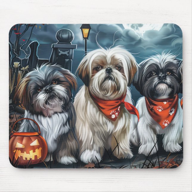 Tapis De Souris Shih Tzu Halloween Éffrayant (Devant)