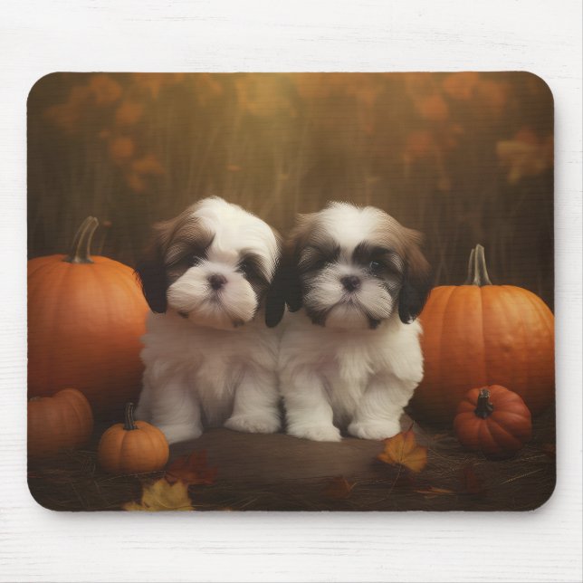Tapis De Souris Shih Tzu Puppy Automne Citrouille de plaisir (Devant)
