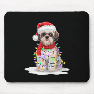 Tapis De Souris Shih Tzu sapin de Noël mignon Santa Chapeau lumièr
