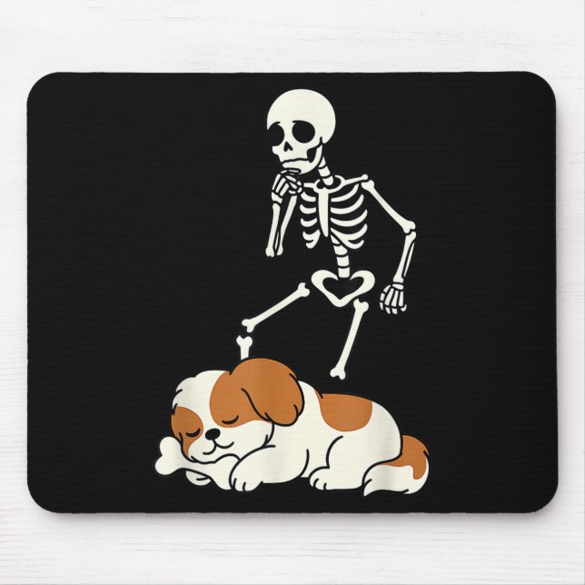 Tapis De Souris Shih Tzu Sleeping Dog Cute Halloween Skeleton Funn (Devant)