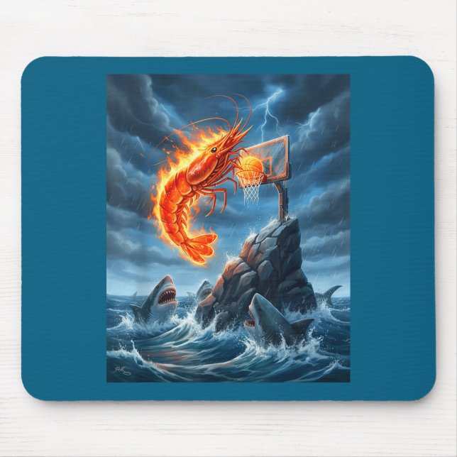 Tapis De Souris Shrimp Dunking On Shark Funny Fishing Meme Basketb (Devant)