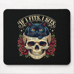 Tapis De Souris Si ça va assis crâne de chat noir humour noir goth