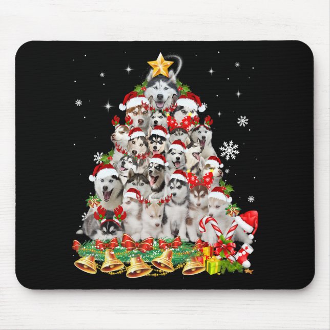 Tapis De Souris Siberian husky christmas tree lights dog (Devant)