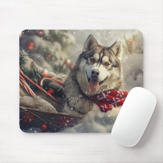 Tapis De Souris Sibérie Husky Chien Festif de Noël (Avec souris)