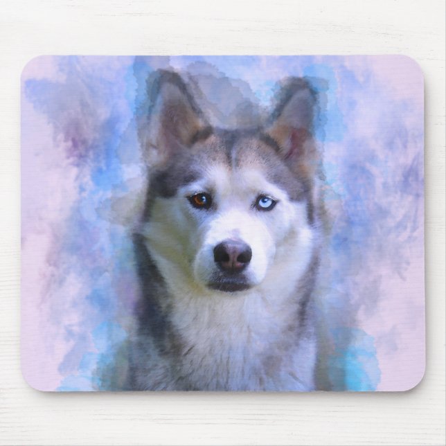 Tapis De Souris Sibérie Husky Dog Eau Couleur Art Peinture (Devant)
