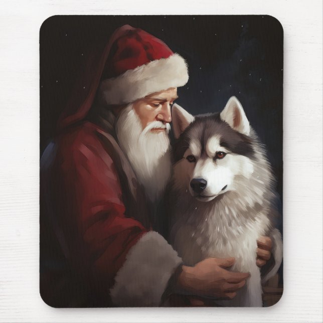 Tapis De Souris Sibérien Husky avec Noël Festif du Père Noël (Devant)