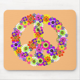 Tapis De Souris Signe de paix floral sur fond pêche