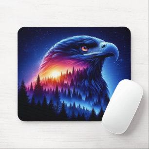 Tapis De Souris Silhouette d'aigle avec coucher de soleil forestie