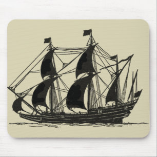 Tapis De Souris Silhouette de bateau avec les voiles se