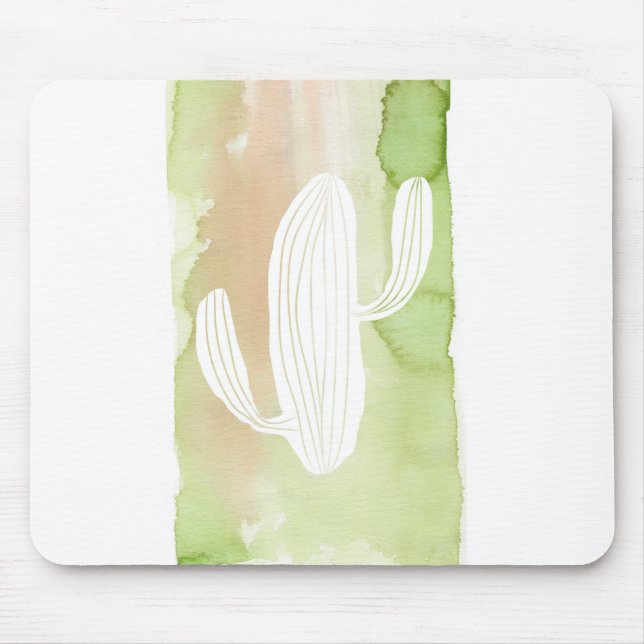 Tapis De Souris Silhouette de cactus d'aquarelle verte (Devant)