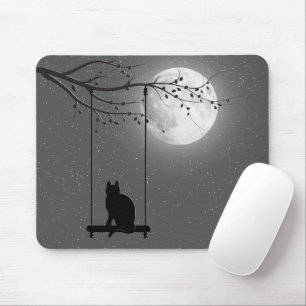 Tapis De Souris Silhouette De Chat Sur Une Flèche Au Lune