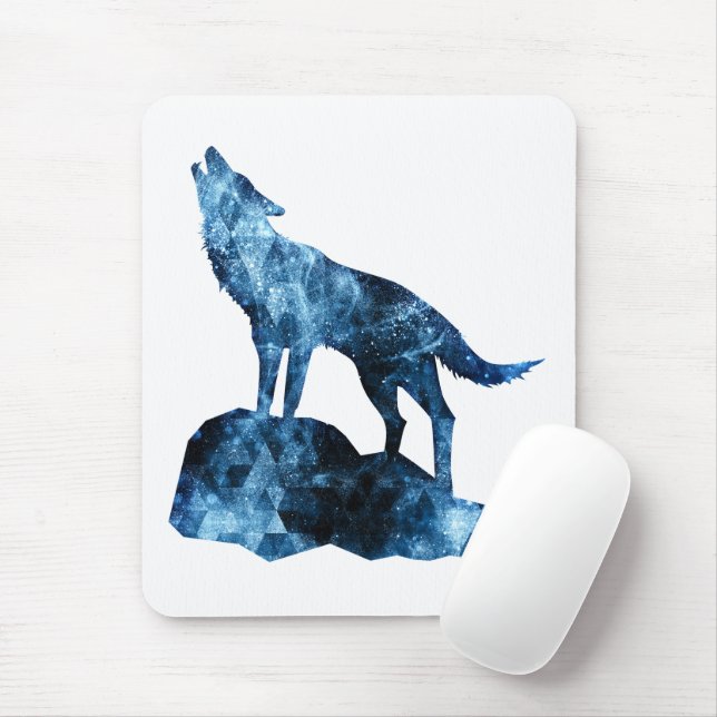 Tapis De Souris Silhouette de fumée brillante bleue hurlante (Avec souris)