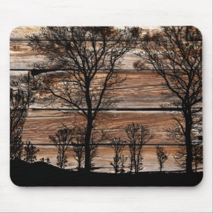 Tapis De Souris Silhouette De L'Arbre Des Bois Sur La Barque