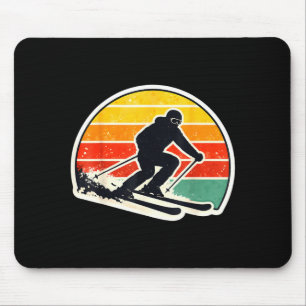 Tapis De Souris Silhouette de skieur au coucher du soleil vintage