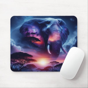 Tapis De Souris Silhouette d'éléphant au coucher du soleil