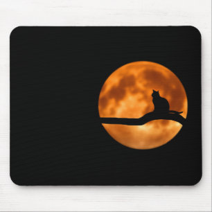Tapis De Souris Silhouette d'un chat noir dans un arbre