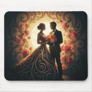 Tapis De Souris Silhouette d'un couple élégant avec rose