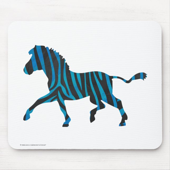 Tapis De Souris Silhouette noire et bleue Zebra (Devant)