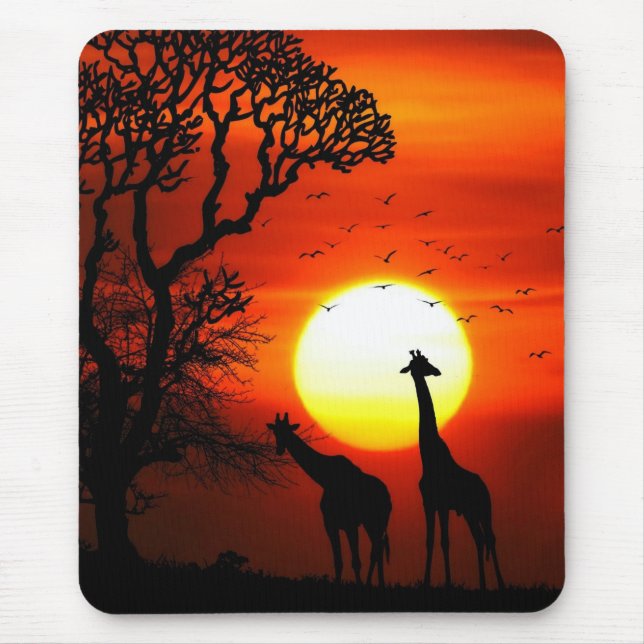 Tapis De Souris Silhouettes africaines de girafe de coucher du (Devant)