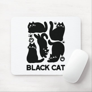 Tapis De Souris Silhouettes de chat noir - Design Feline mignon