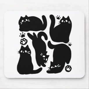 Tapis De Souris Silhouettes de chat noir - Design Feline mignon