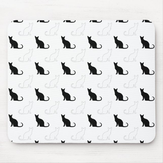 Tapis De Souris Silhouettes de chats noirs et blancs (Devant)