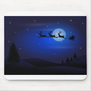 Tapis De Souris Silhouettes de lune Santa Claus Reindeers Père Noë