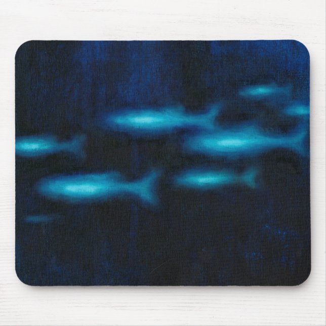Tapis De Souris Silhouettes de poisson bleu translucide (Devant)