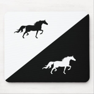 Tapis De Souris Silhouettes élégantes en Cheval noir et blanc