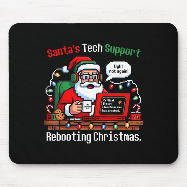 Tapis De Souris Silly Santa s Support Tech Rebooting IT Computer (Devant)