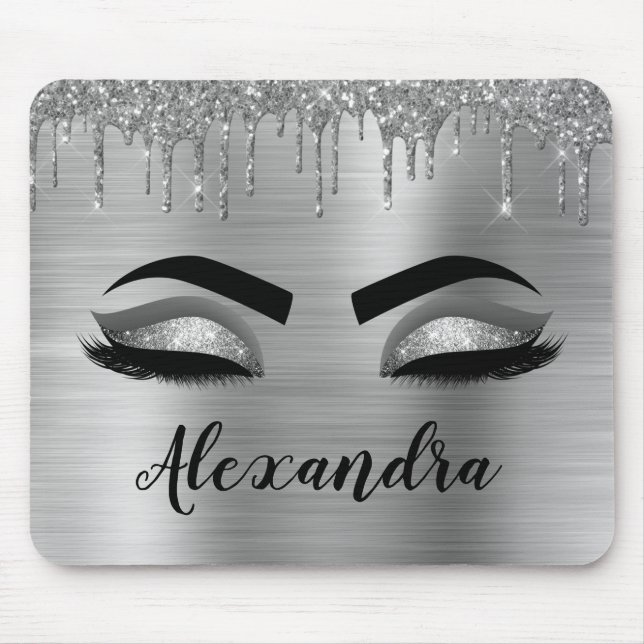 Tapis De Souris Silver Glitter Sparkle Eyelashes Monogram (Devant)