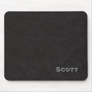 Tapis De Souris Simili cuir noir exécutif décoré d'un monogramm