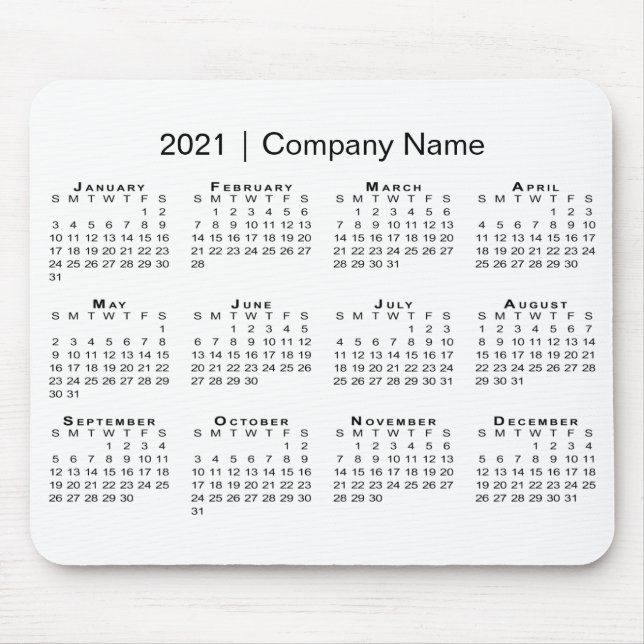 Tapis De Souris Simple 2021 Calendar with Company Name on White (Devant)