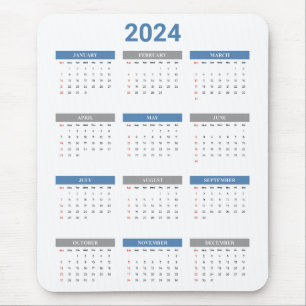 Tapis De Souris Simple 2024 Année En Un Coup D'Oeil Calendrier Ble