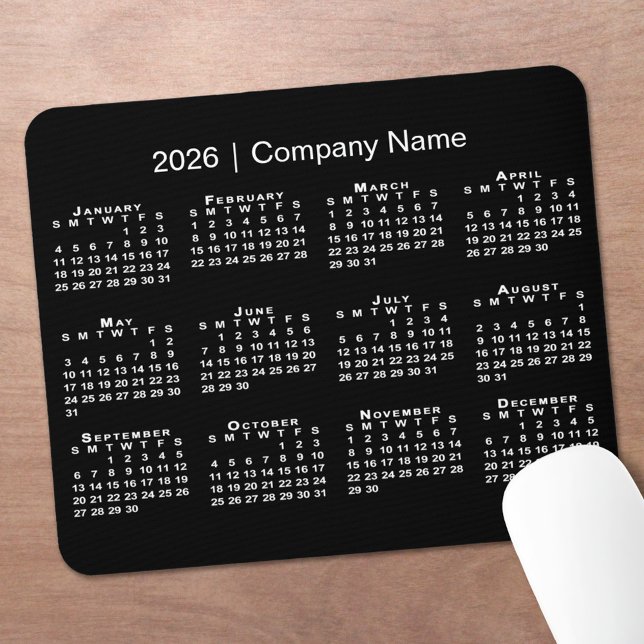 Tapis De Souris Simple 2026 Calendar Company Name on Black (Simple 2026 Calendar Company Name on Black Mouse Pad, in situ)