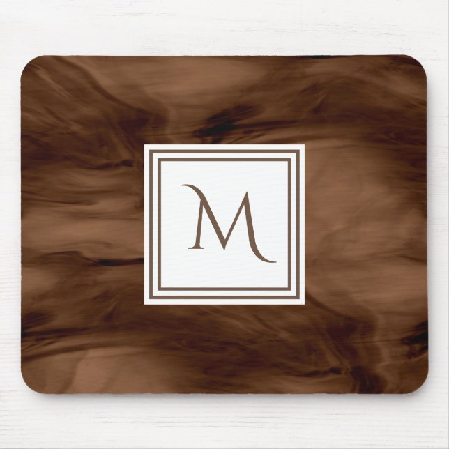 Tapis De Souris Simple Brown foncé Marbre subtil Monogramme modern (Devant)