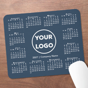Tapis De Souris Simple calendrier 2027 Logo d'entreprise sur bleu 