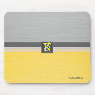Tapis De Souris Simple deux tons jaune et gris Initiales Monogramm